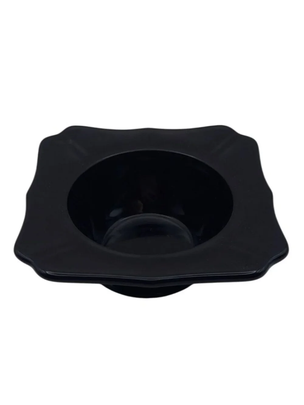 Black Amethyst Square Glass Bowl With Scalloped Edge Vintage Mid-Century Modern